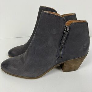 FRYE Judith Double Zip Stacked Heel Almond Toe Ankle Boots Grey Blue Sz 8.5